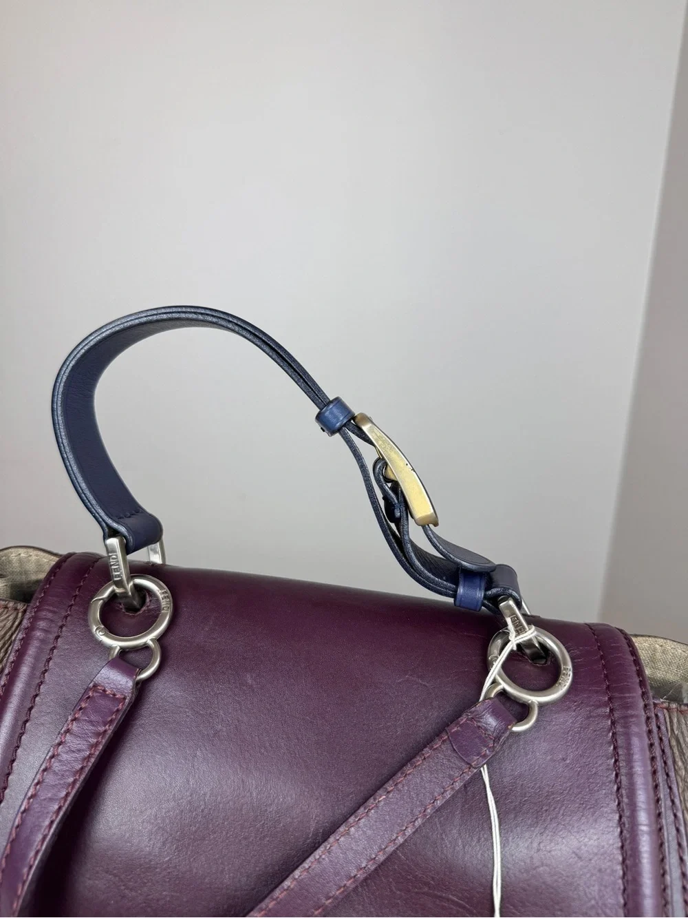 Fendi pequin silvana Leather Top-Handle Satchel in Plum and Taupe